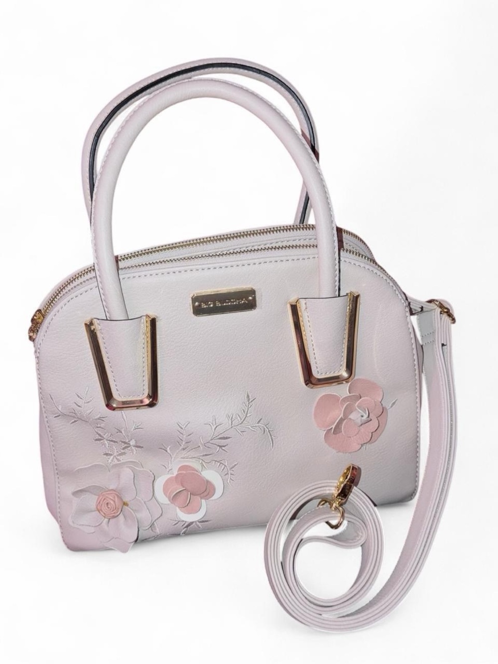 Big Buddha Floral Applique Satchel - Bone/Cream